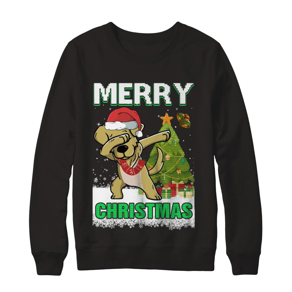 Cute Golden Retriever Claus Merry Christmas Ugly Sweater-T-Shirt & Sweatshirt-Crewneck Sweatshirt-Black
