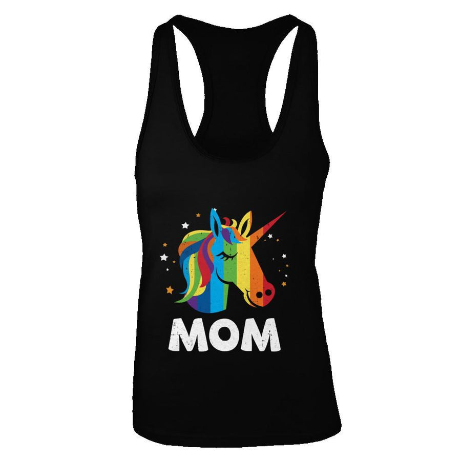LGBT Pride Lesbian Gay Proud Mom Unicorn-T-Shirt & Tank Top-Women's Ideal Racerback Tank-Black