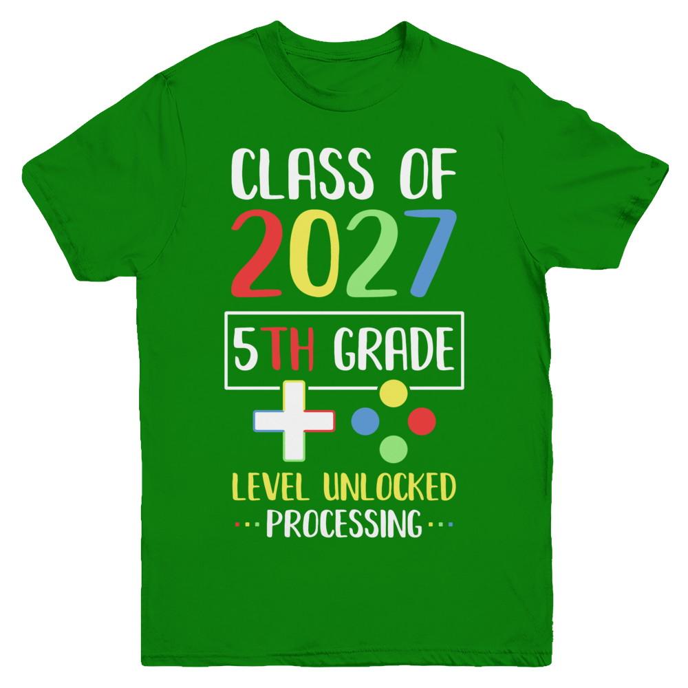 Class Of 2027 5th Grade Level Unlock Gaming Back Go School Youth-Youth Shirt-Youth T-Shirt-Irish Green