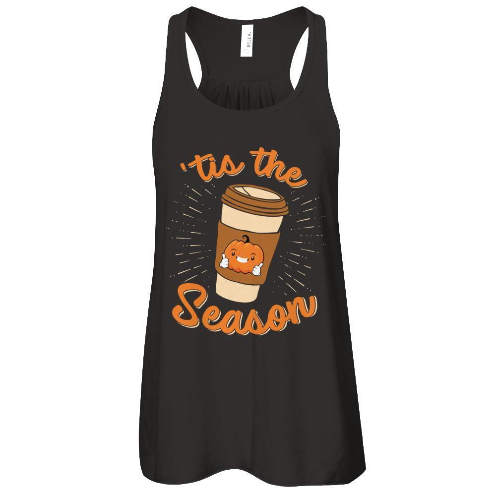 Autumn Fall Pumpkin Spice Coffee Tis The Season Mom-T-Shirt & Tank Top-Women's Flowy Racerback Tank-Black