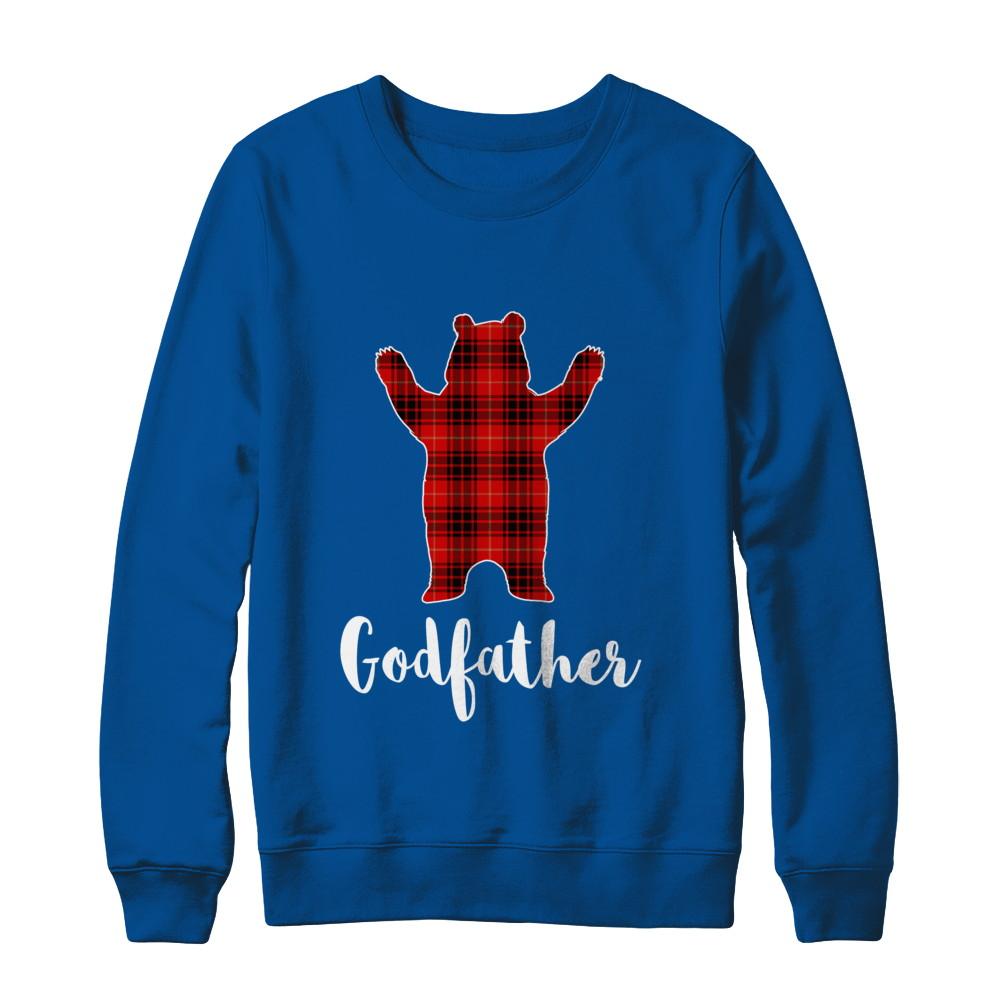 Red Godfather Bear Buffalo Plaid Family Christmas Pajamas-T-Shirt & Sweatshirt-Crewneck Sweatshirt-Deep Royal