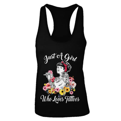 Just A Girl Who Loves Tattoos-T-Shirt & Tank Top-Women's Ideal Racerback Tank-Black