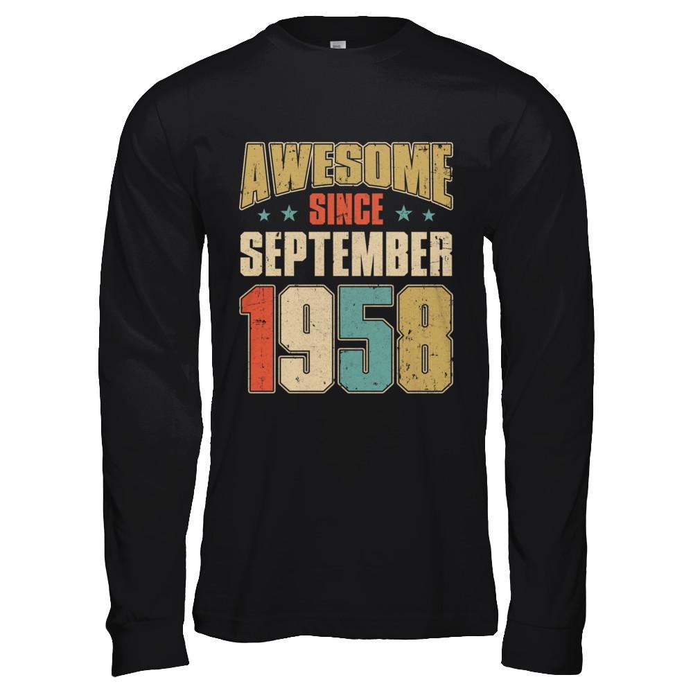 Vintage Retro Awesome Since September 1958 63th Birthday-T-Shirt & Hoodie-Long Sleeve T-Shirt-Black