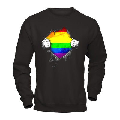 Rainbow Lesbian Gay Pride LGBT Super Stronger-T-Shirt & Hoodie-Crewneck Sweatshirt-Black