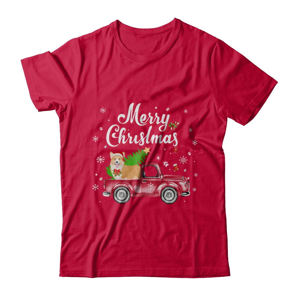 Corgi Retriever Rides Red Truck Christmas Pajama-T-Shirt & Sweatshirt-Classic T-Shirt-Red