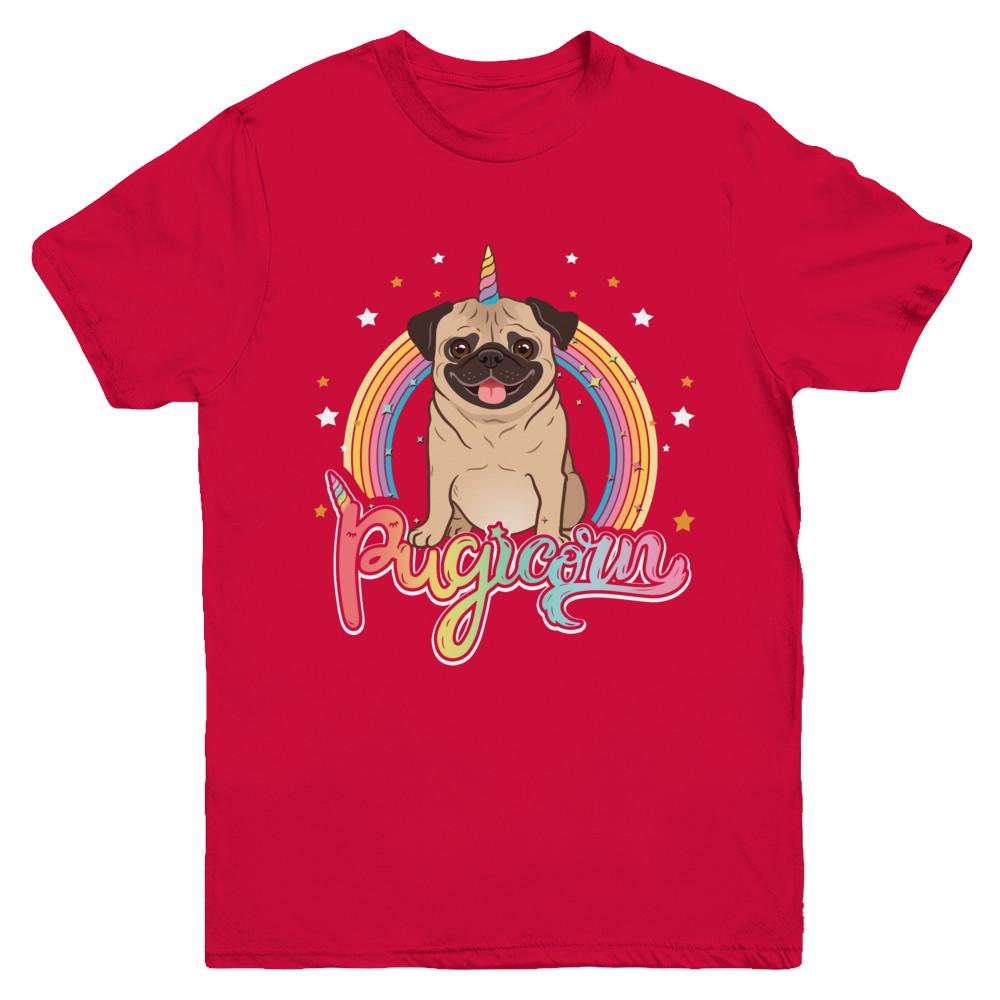 Rainbow Pugicorn Pug Unicorn For Kids Youth-Youth Shirt-Youth T-Shirt-Red