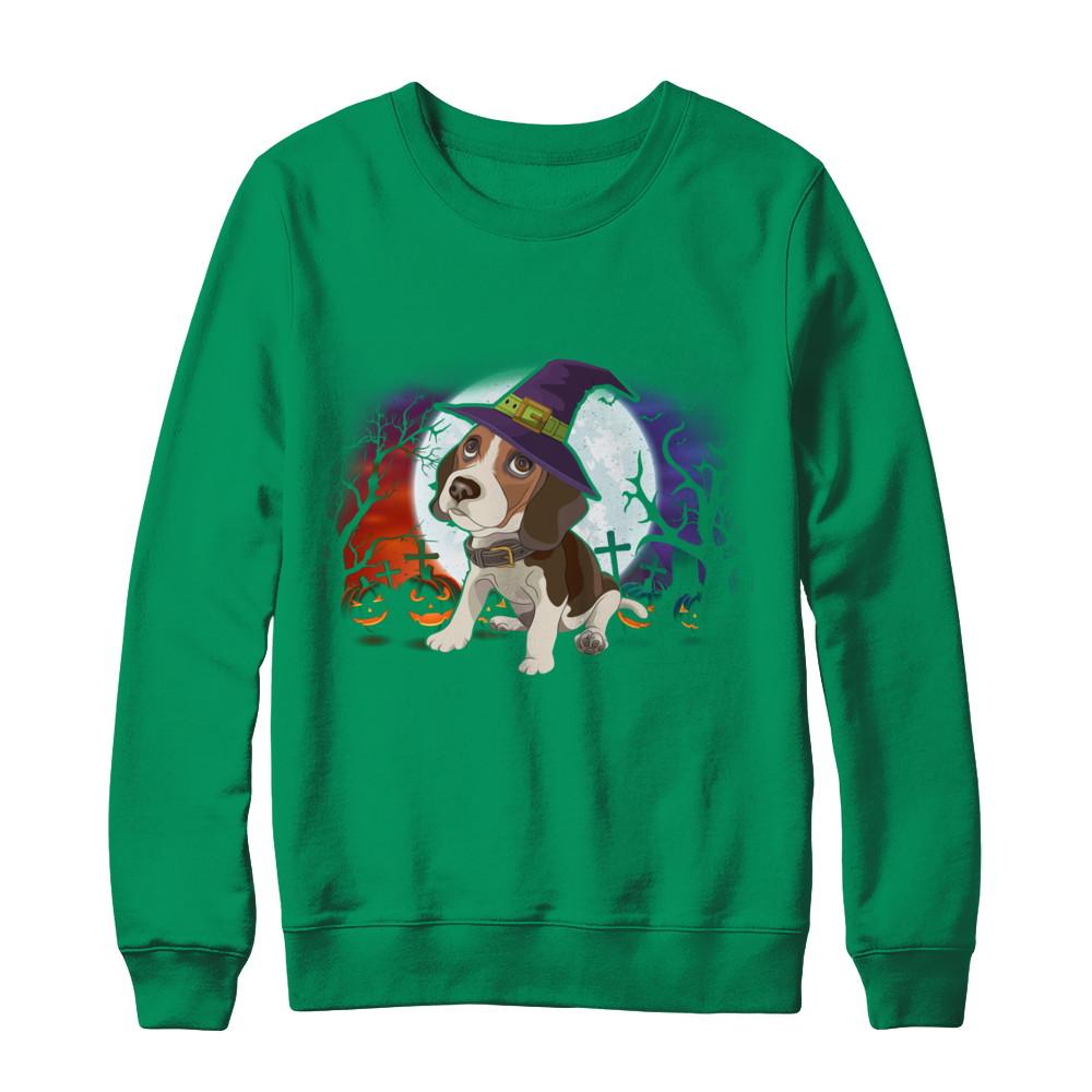 Cute Halloween Beagle Puppy Pumpkins-T-Shirt & Sweatshirt-Crewneck Sweatshirt-Irish Green