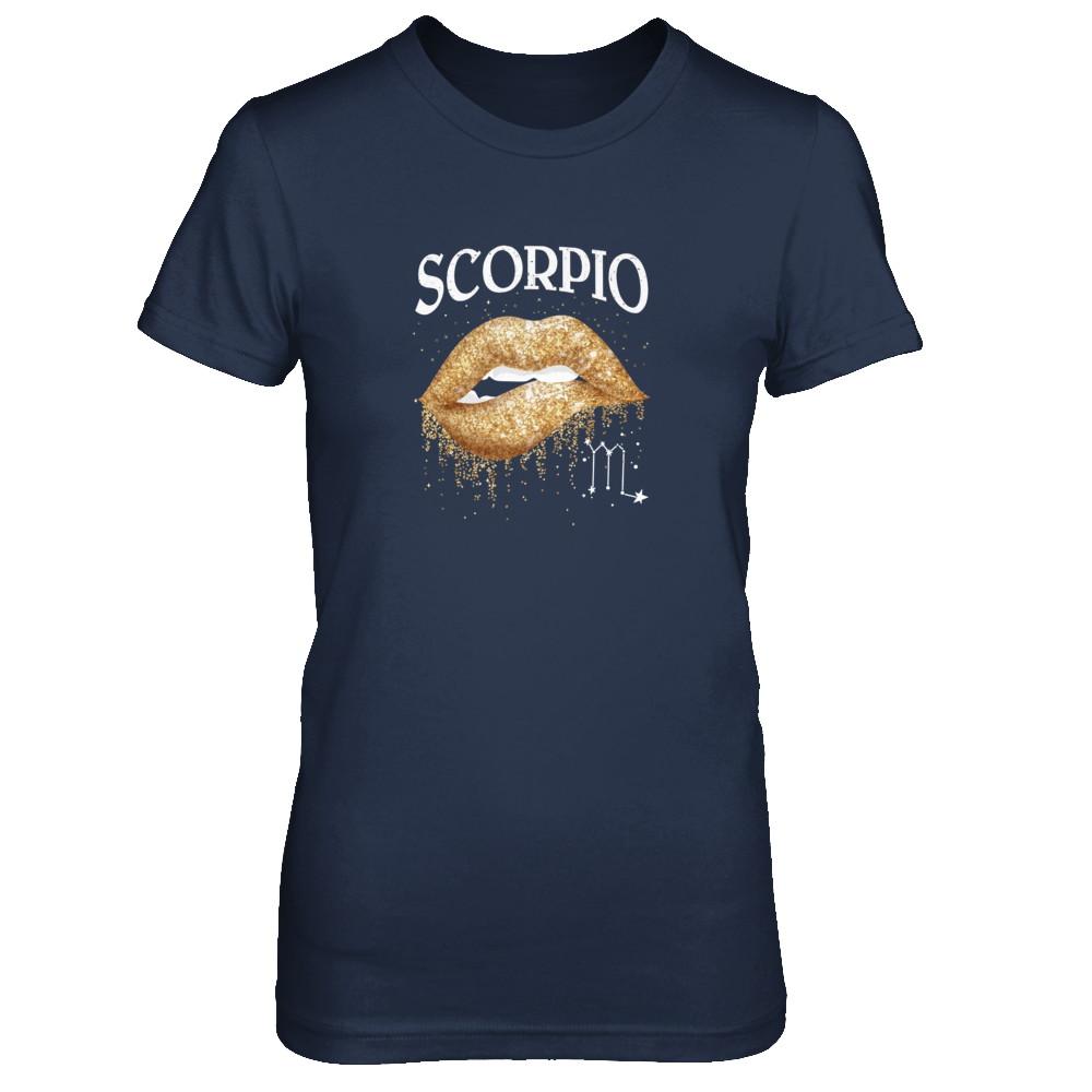Scorpio Zodiac October November Birthday Gift Golden Lipstick-T-Shirt & Tank Top-Women's T-Shirt-Navy