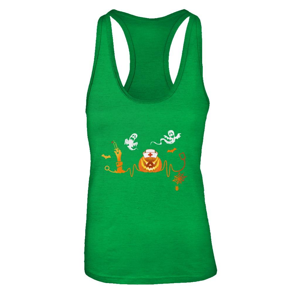 Funny Nurse Nursing Stethoscope Pumpkin Halloween-T-Shirt & Tank Top-Women's Ideal Racerback Tank-Kelly Green