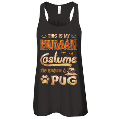 Dog Halloween My Human Costume I'm Really A Pug-T-Shirt & Tank Top-Women's Flowy Racerback Tank-Black