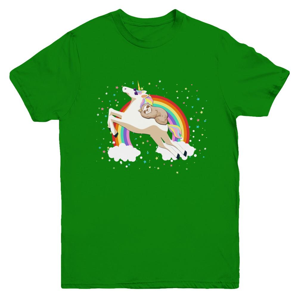 Funny Sloth Riding Unicorn Lover Youth-Youth Shirt-Youth T-Shirt-Irish Green