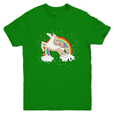 Funny Sloth Riding Unicorn Lover Youth-Youth Shirt-Youth T-Shirt-Irish Green