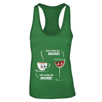 She Loves Me More Wine Coffee-T-Shirt & Tank Top-Women's Ideal Racerback Tank-Kelly Green