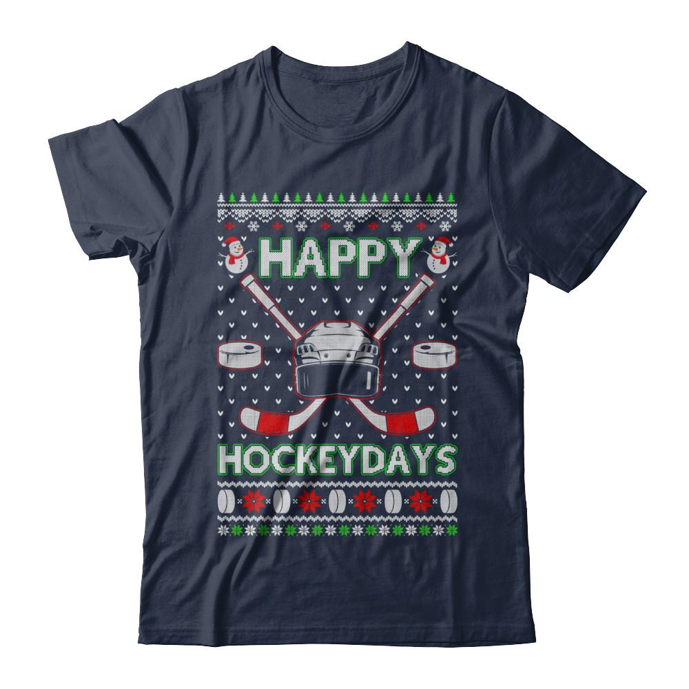 Happy Hockeydays Hockey Ugly Christmas Sweater-T-Shirt & Sweatshirt-Classic T-Shirt-Navy