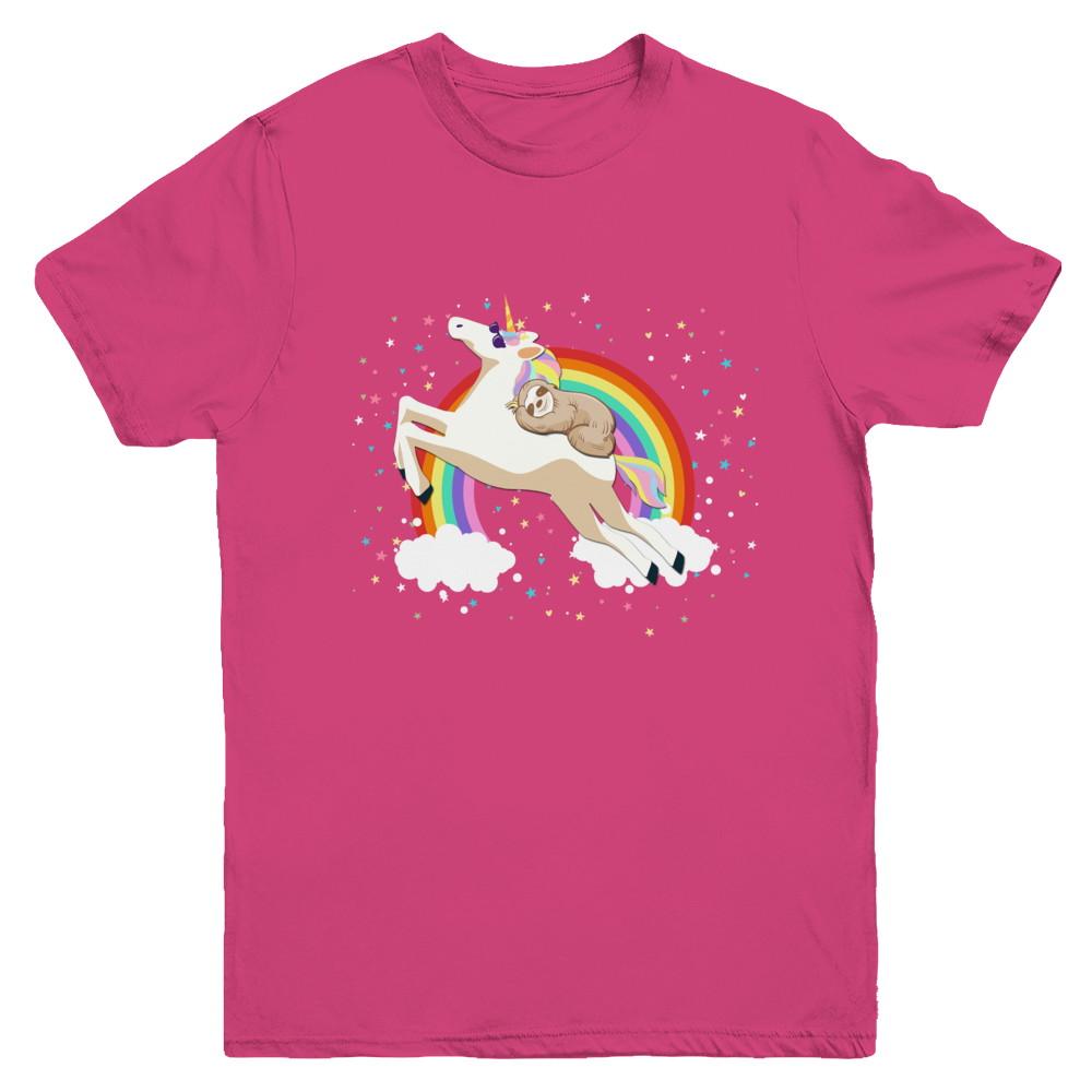 Funny Sloth Riding Unicorn Lover Youth-Youth Shirt-Youth T-Shirt-Heliconia