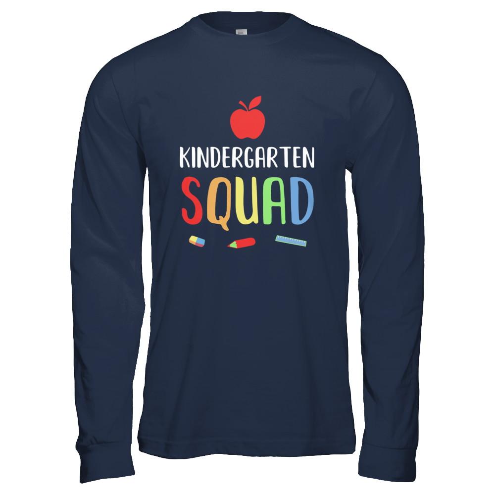 Kindergarten Squad Back To School Teacher Gift-T-Shirt & Hoodie-Long Sleeve T-Shirt-Navy