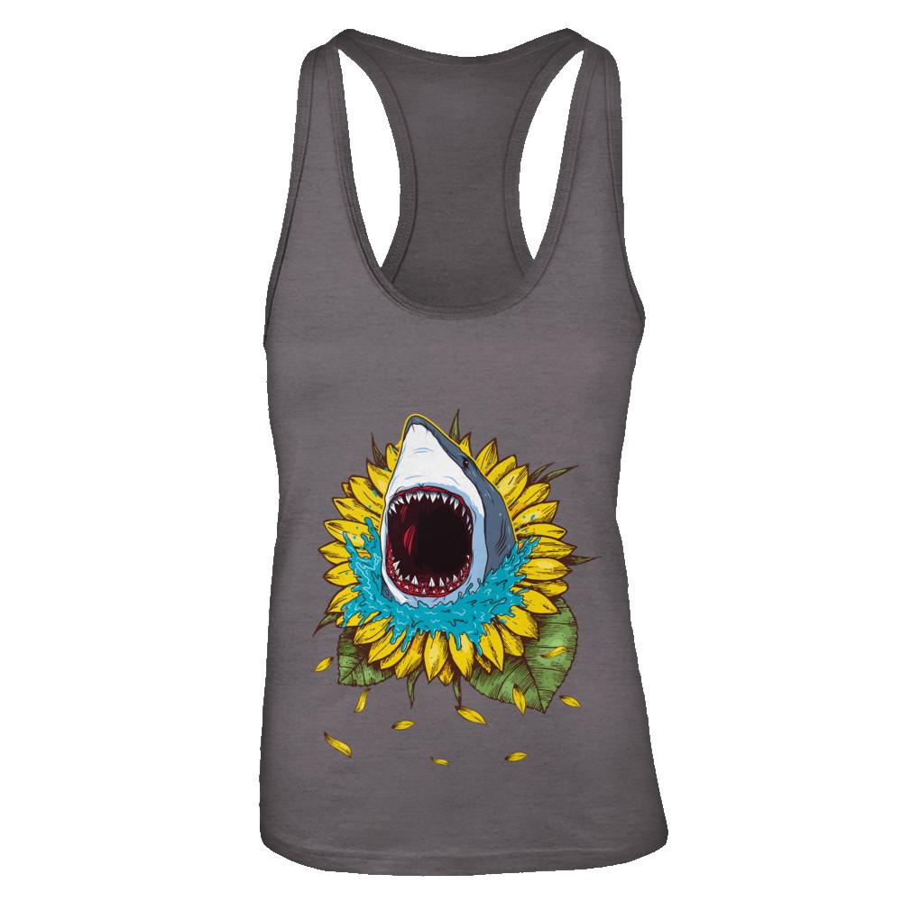 Shark Sunflower Funny Shark Lover Gift-T-Shirt & Tank Top-Women's Ideal Racerback Tank-Dark Grey