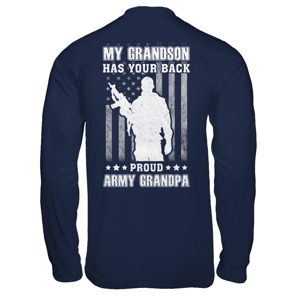 My Grandson Has Your Back Proud Proud Army Grandpa-T-Shirt & Hoodie-Long Sleeve T-Shirt-Navy