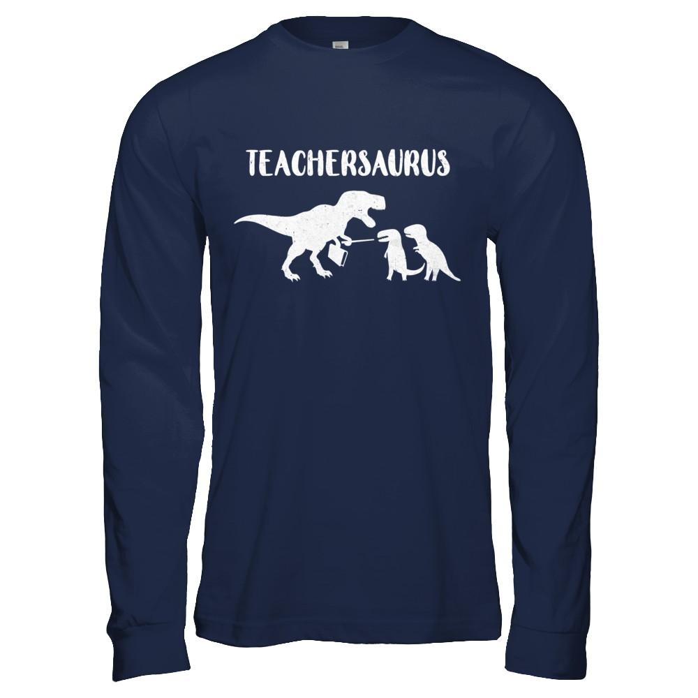 Teacher Funny Teachersaurus Dinosaur-T-Shirt & Hoodie-Long Sleeve T-Shirt-Navy