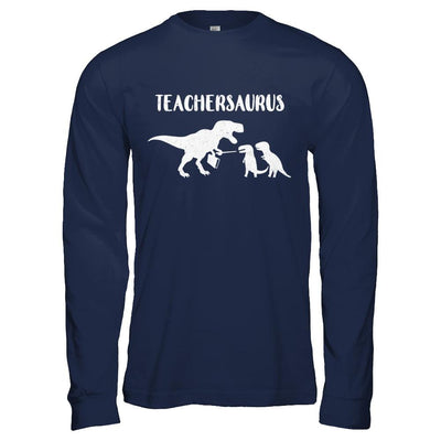 Teacher Funny Teachersaurus Dinosaur-T-Shirt & Hoodie-Long Sleeve T-Shirt-Navy