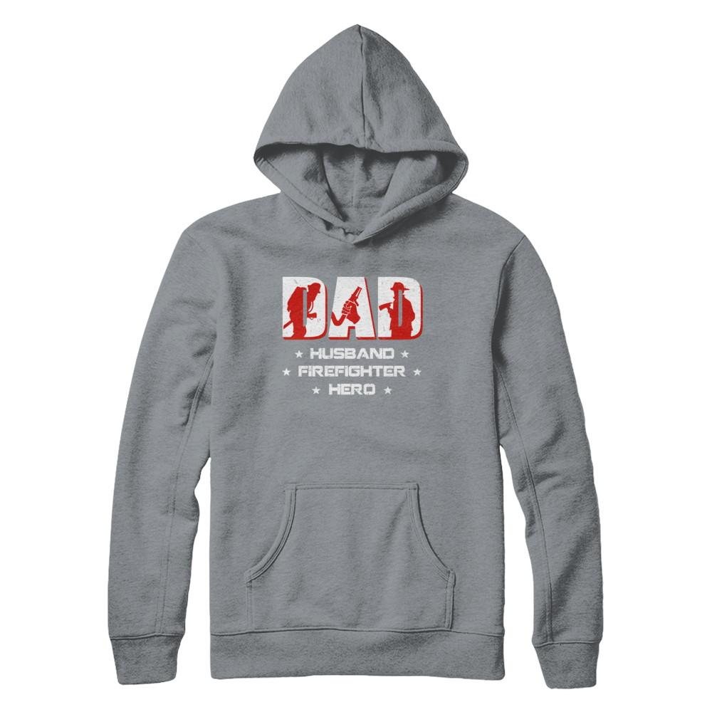Dad Husband FIREFIGHTER Hero FireMan Fathers Day-T-Shirt & Hoodie-Pullover Hoodie-Light Steel
