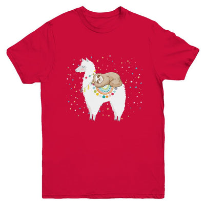 Funny Sloth Riding Llama Lover Youth-Youth Shirt-Youth T-Shirt-Red
