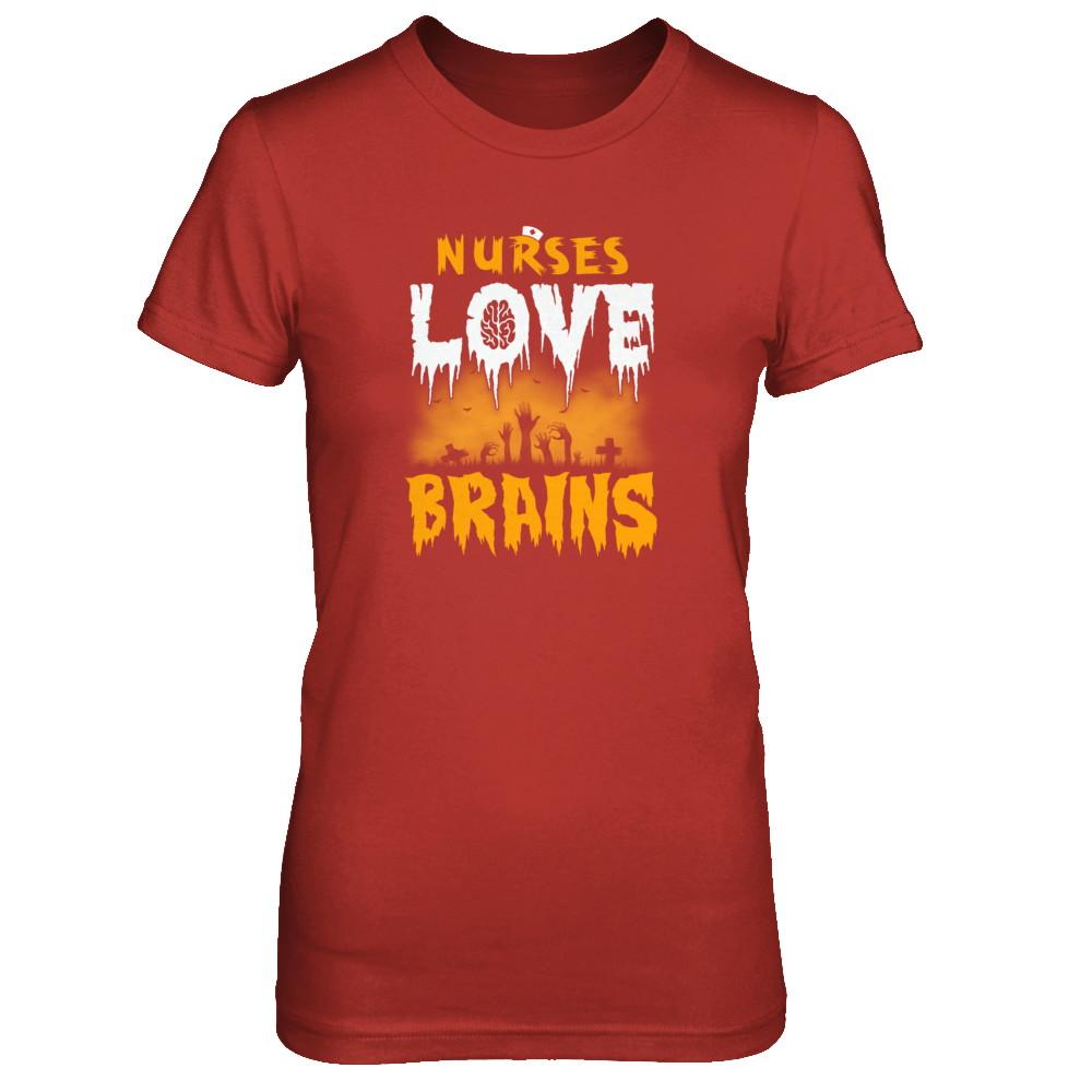 Nurses Love Brains Halloween-T-Shirt & Tank Top-Women's T-Shirt-Red