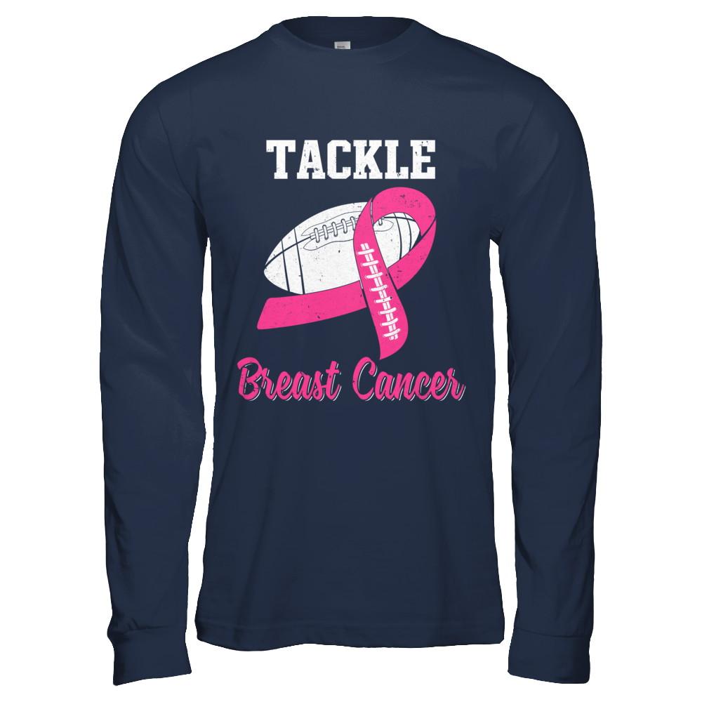 Football Survivor Tackle Pink Breast Cancer Awareness-T-Shirt & Hoodie-Long Sleeve T-Shirt-Navy