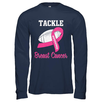 Football Survivor Tackle Pink Breast Cancer Awareness-T-Shirt & Hoodie-Long Sleeve T-Shirt-Navy