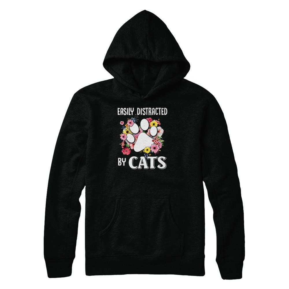Easily Distracted By Cats-T-Shirt & Tank Top-Pullover Hoodie-Black