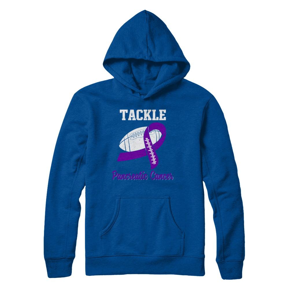 Football Survivor Tackle Purple Pancreatic Cancer Awareness-T-Shirt & Hoodie-Pullover Hoodie-Deep Royal