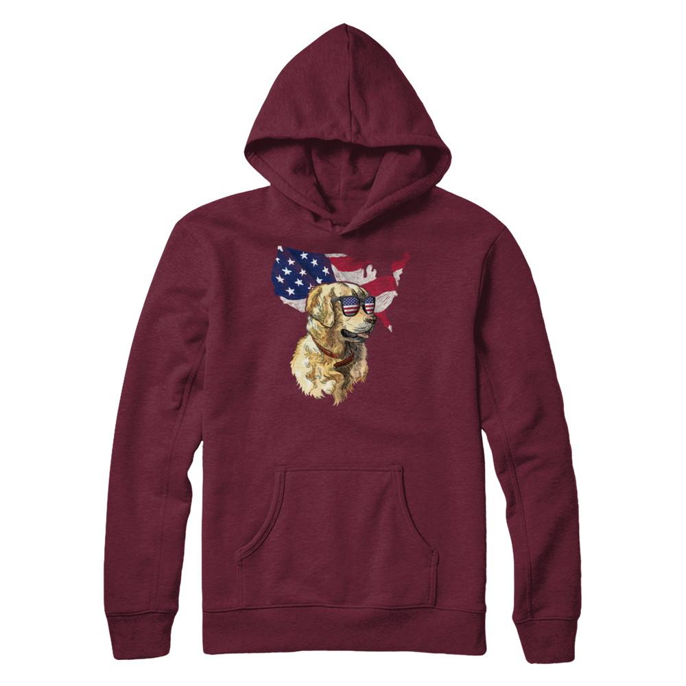 Funny Patriot Golden Retriever Dog 4Th Of July American Flag-T-Shirt & Hoodie-Pullover Hoodie-Maroon