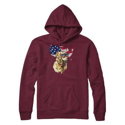 Funny Patriot Golden Retriever Dog 4Th Of July American Flag-T-Shirt & Hoodie-Pullover Hoodie-Maroon