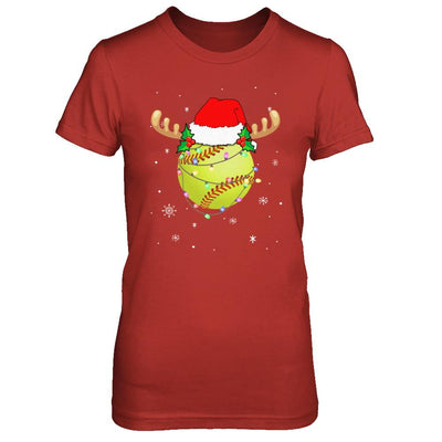 Santa Hat Softball Reindeer Christmas Gifts-T-Shirt & Sweatshirt-Women's T-Shirt-Red
