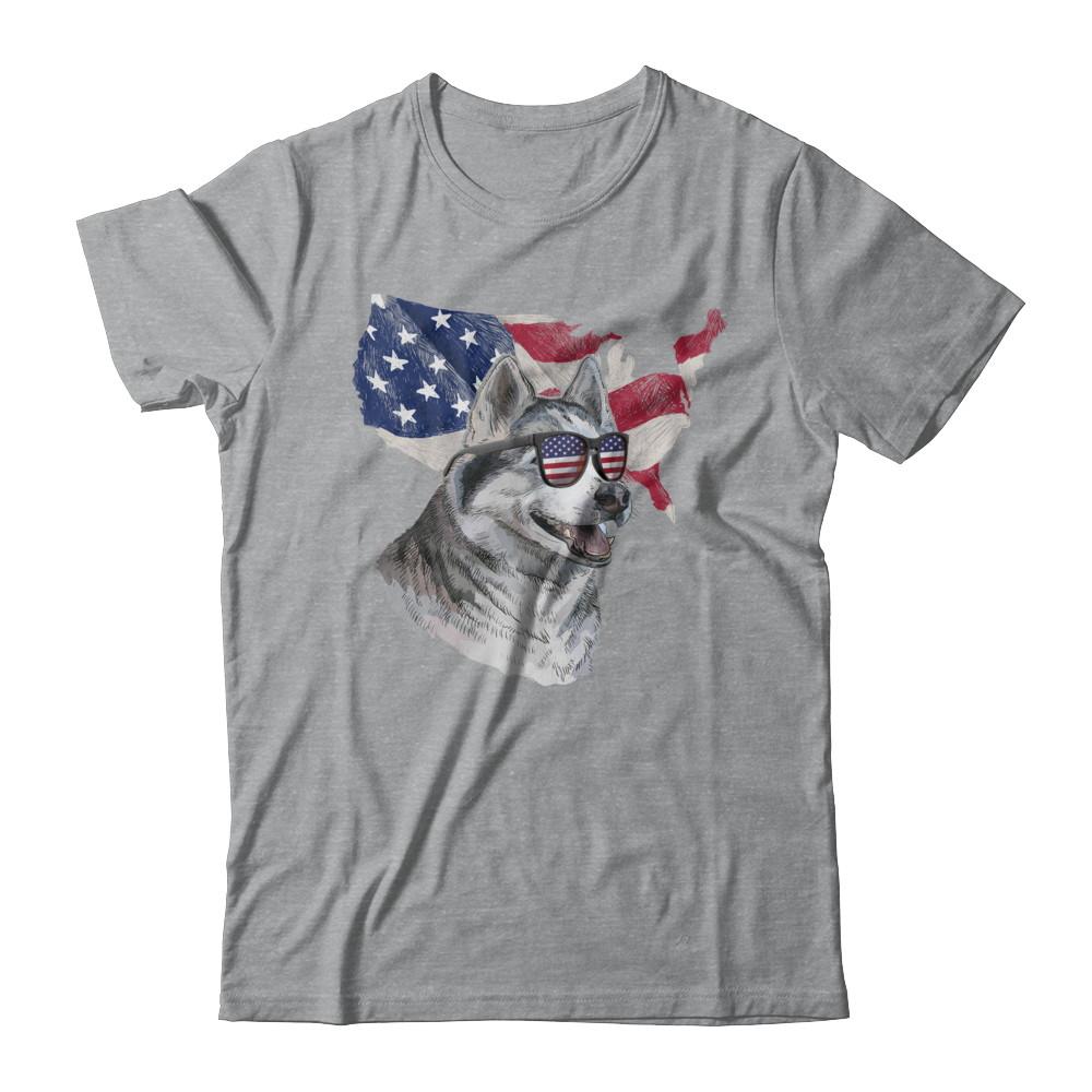 Funny Patriot Husky Dog 4Th Of July American Flag-T-Shirt & Hoodie-Classic T-Shirt-Sport Grey