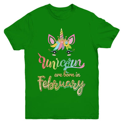 Cute Unicorns Are Born In February Birthday Gift Youth-Youth Shirt-Youth T-Shirt-Irish Green