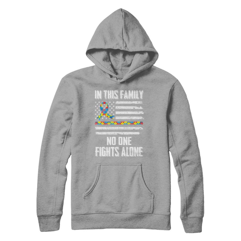 In This Family No One Fights Alone Autism Awareness-T-Shirt & Hoodie-Pullover Hoodie-Light Steel