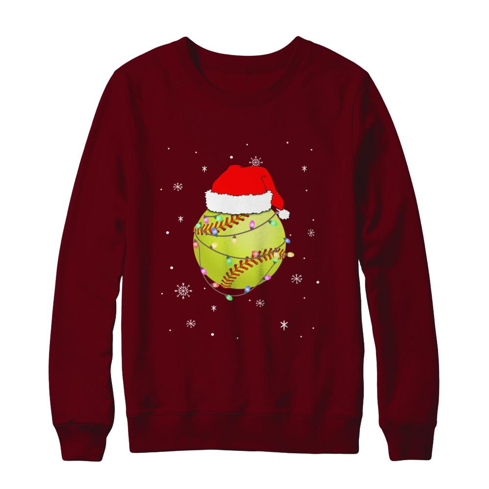 Santa Hat Softball Christmas Gifts-T-Shirt & Sweatshirt-Crewneck Sweatshirt-Maroon