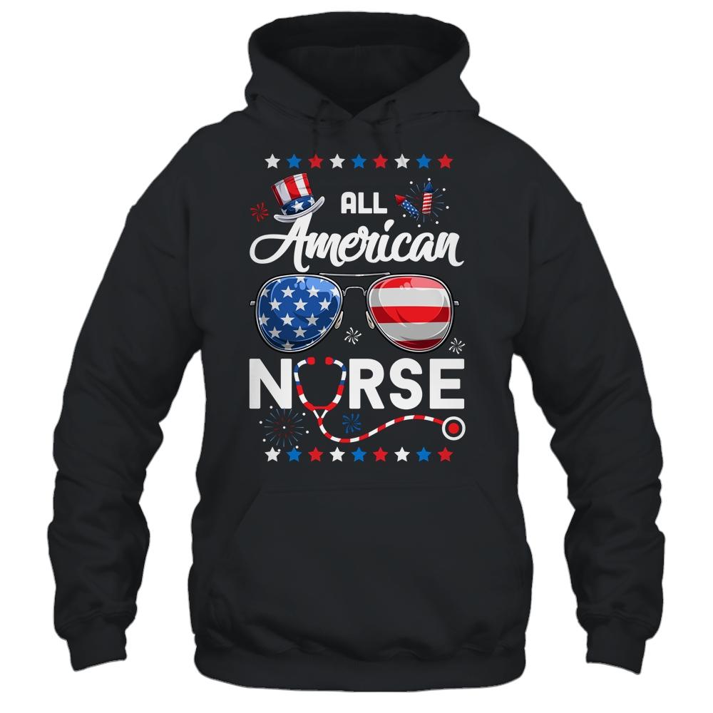 4th Of July All American Nurse Independence Day-T-Shirt & Tank Top-Pullover Hoodie-Black