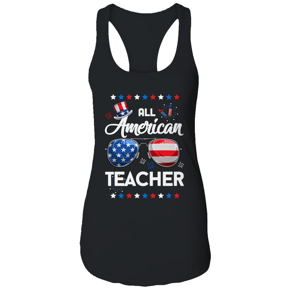 4th Of July All American Teacher Independence Day-T-Shirt & Tank Top-Women's Ideal Racerback Tank-Black