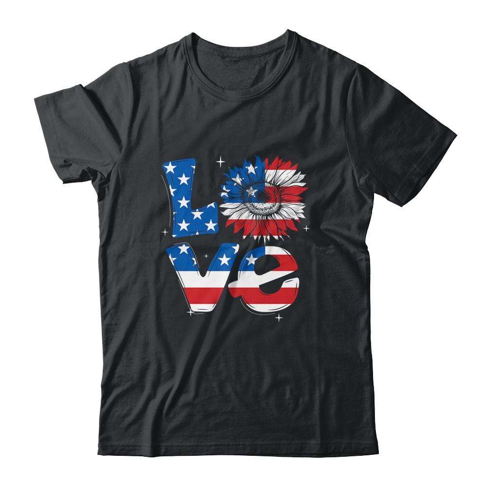 4th Of July Love Sunflower Patriotic American Flag-T-Shirt & Tank Top-Classic T-Shirt-Black