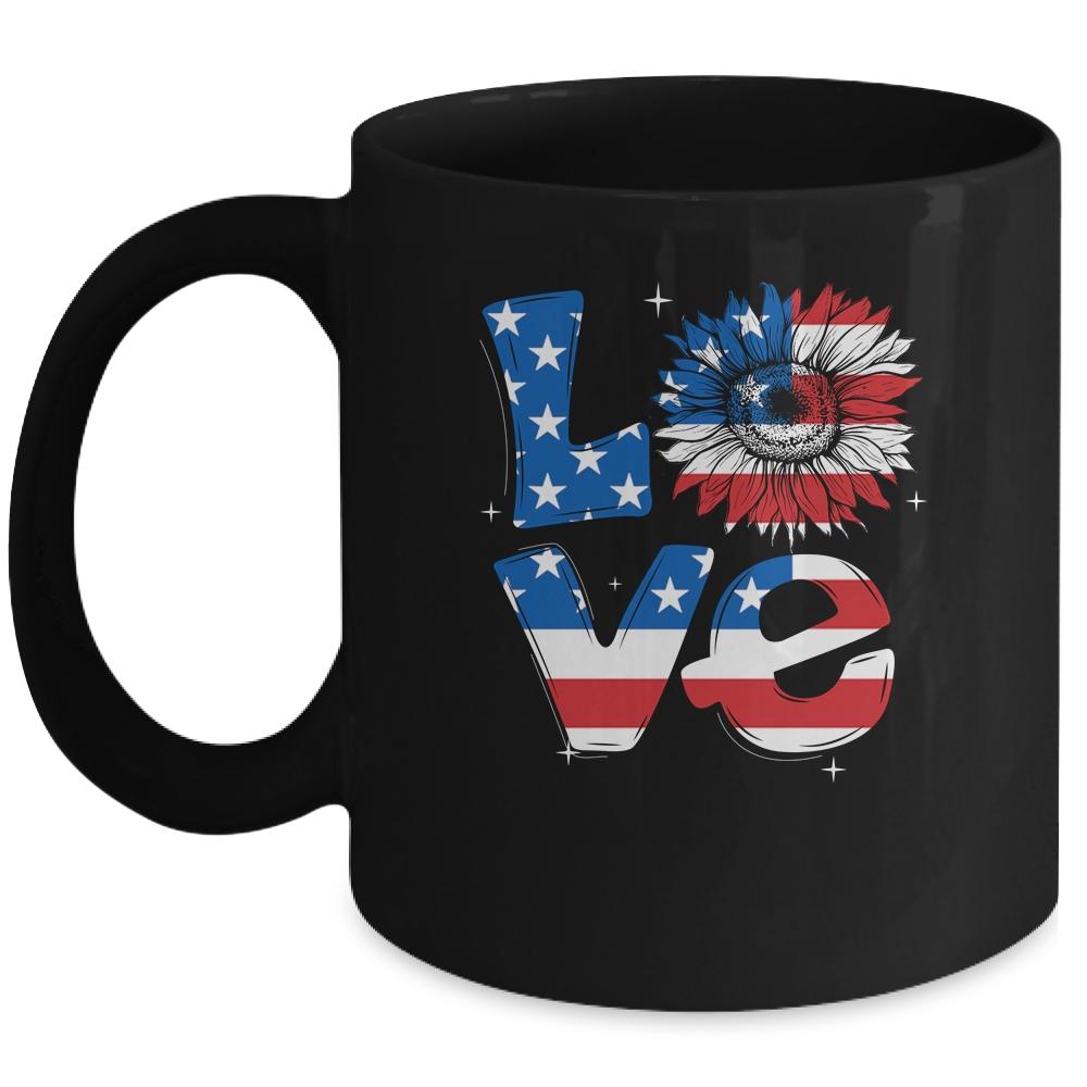 4th Of July Love Sunflower Patriotic American Flag Mug