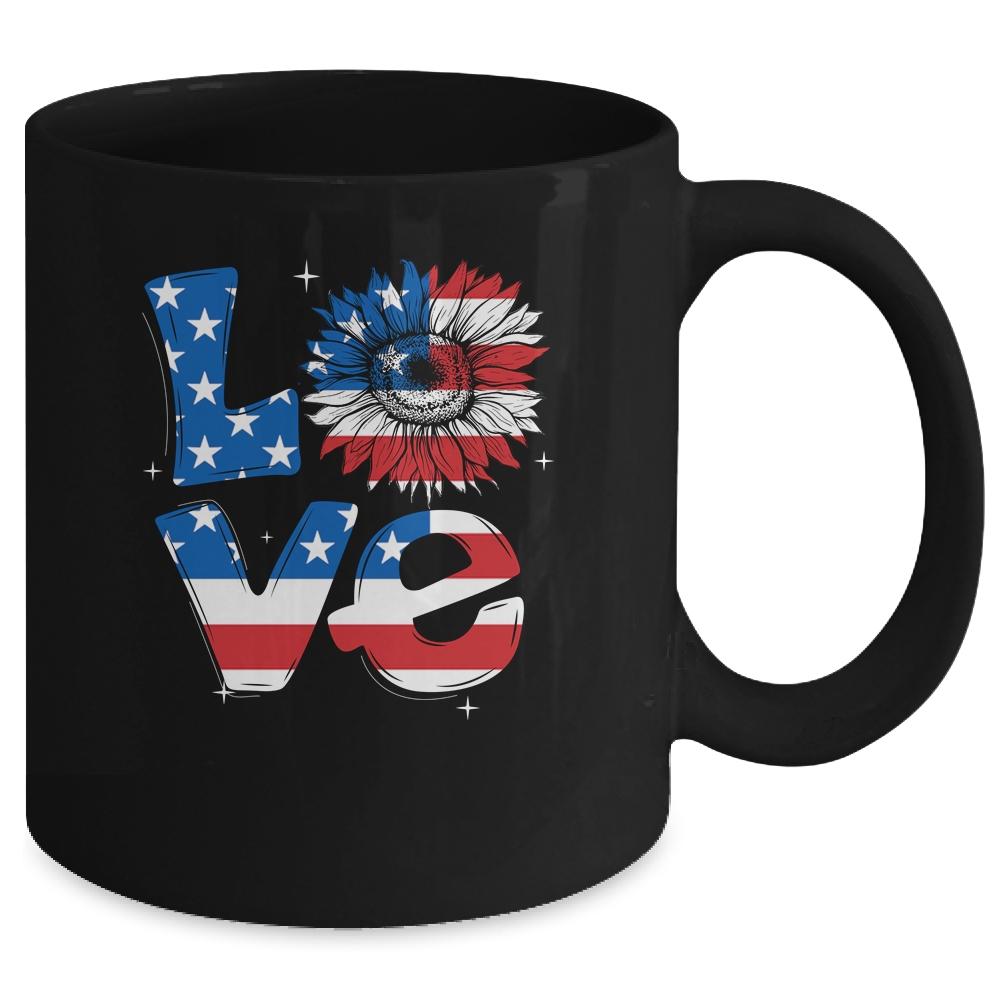 4th Of July Love Sunflower Patriotic American Flag Mug-Coffee Mug-