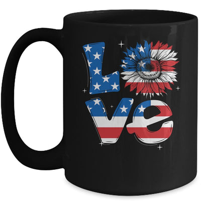 4th Of July Love Sunflower Patriotic American Flag Mug-Coffee Mug-Mug-Black