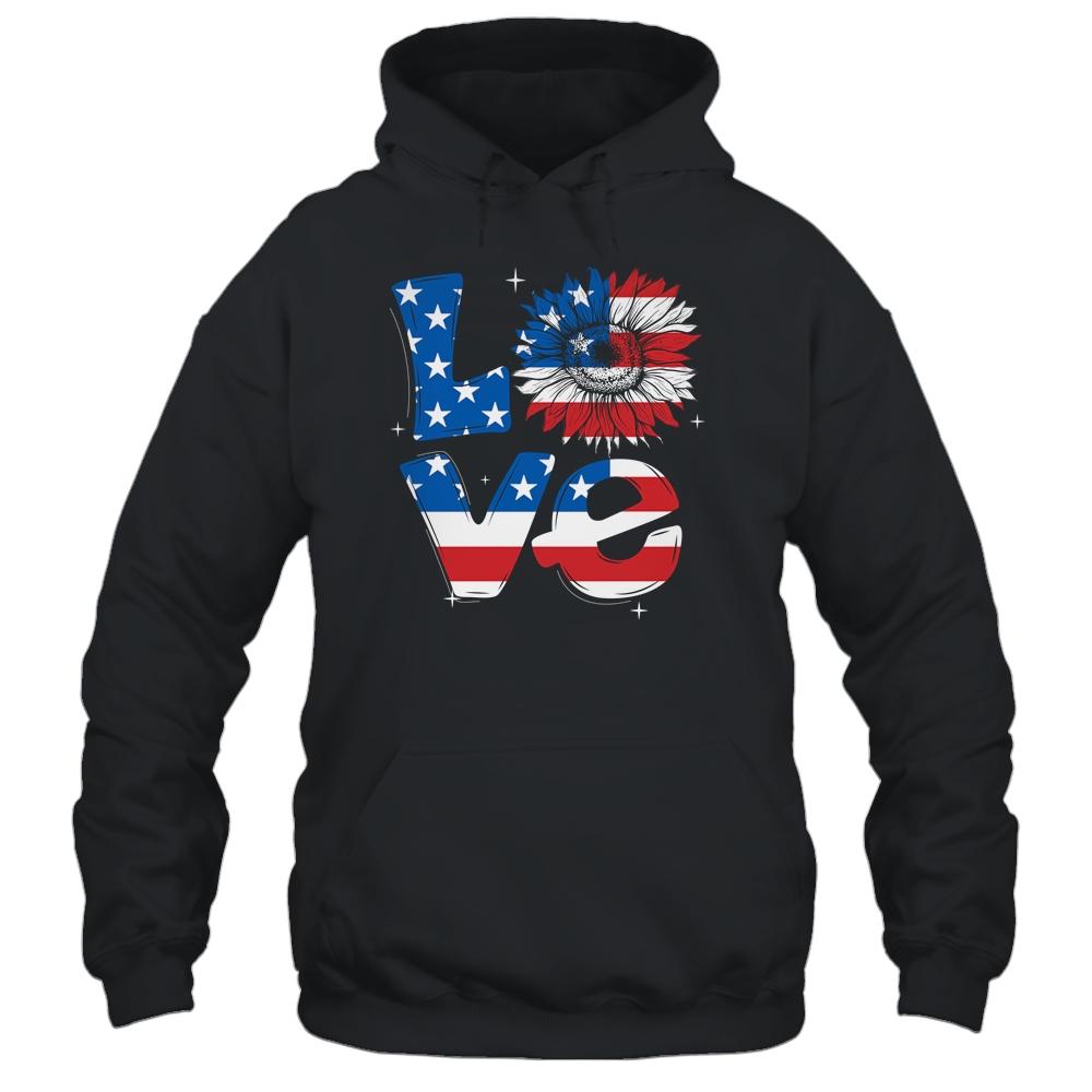 4th Of July Love Sunflower Patriotic American Flag-T-Shirt & Tank Top-Pullover Hoodie-Black