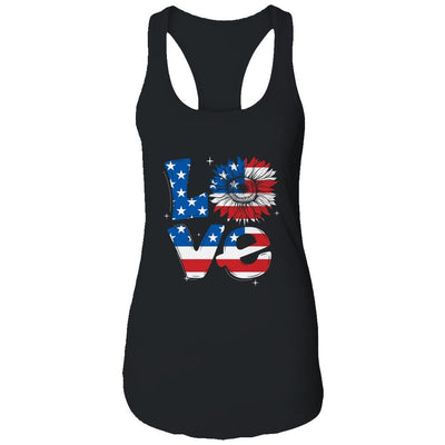 4th Of July Love Sunflower Patriotic American Flag-T-Shirt & Tank Top-Women's Ideal Racerback Tank-Black