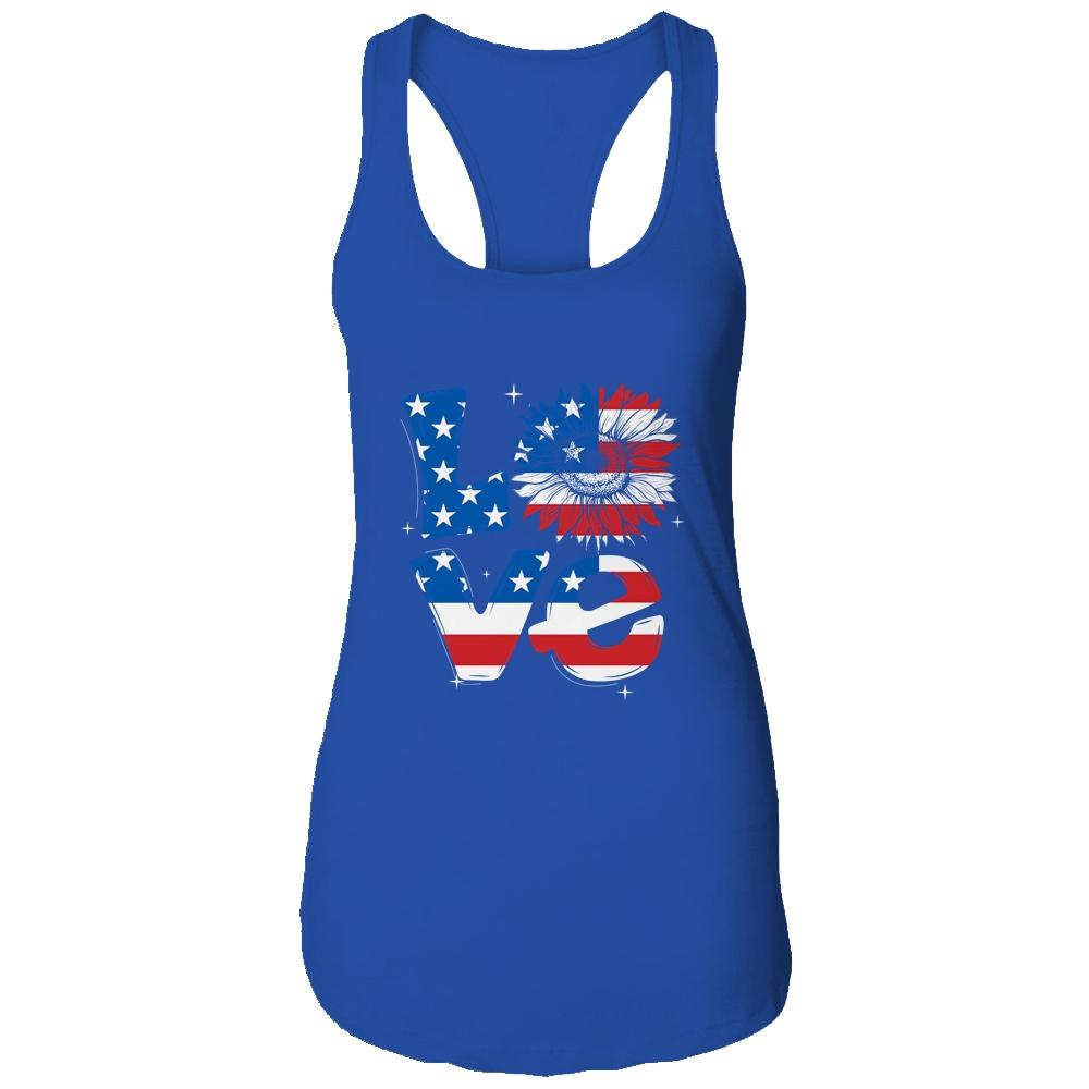 4th Of July Love Sunflower Patriotic American Flag-T-Shirt & Tank Top-Women's Ideal Racerback Tank-Royal