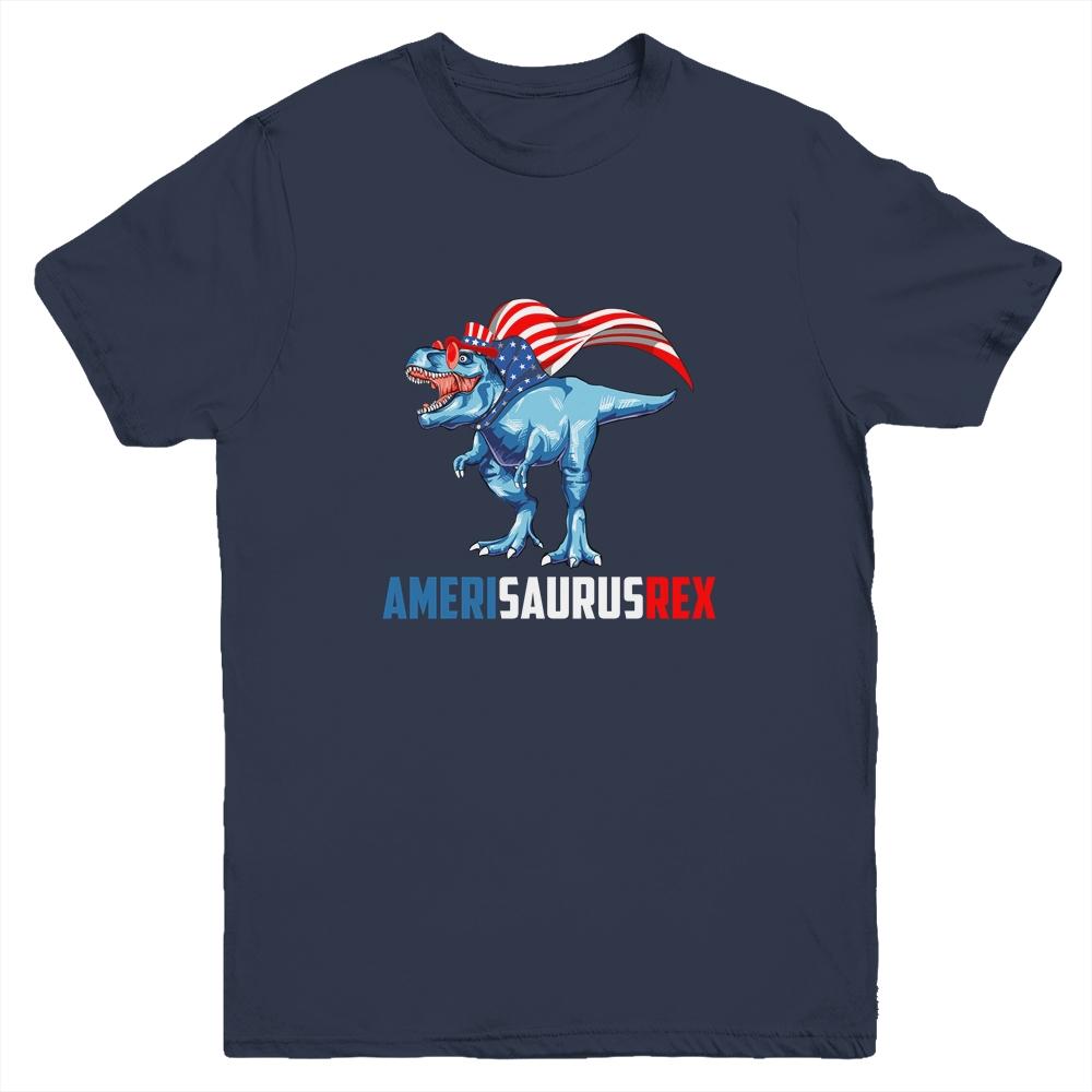 4th Of July T Rex Dinosaur Amerisaurus Rex Boys Kids Men Youth-Youth Shirt-Youth T-Shirt-Navy