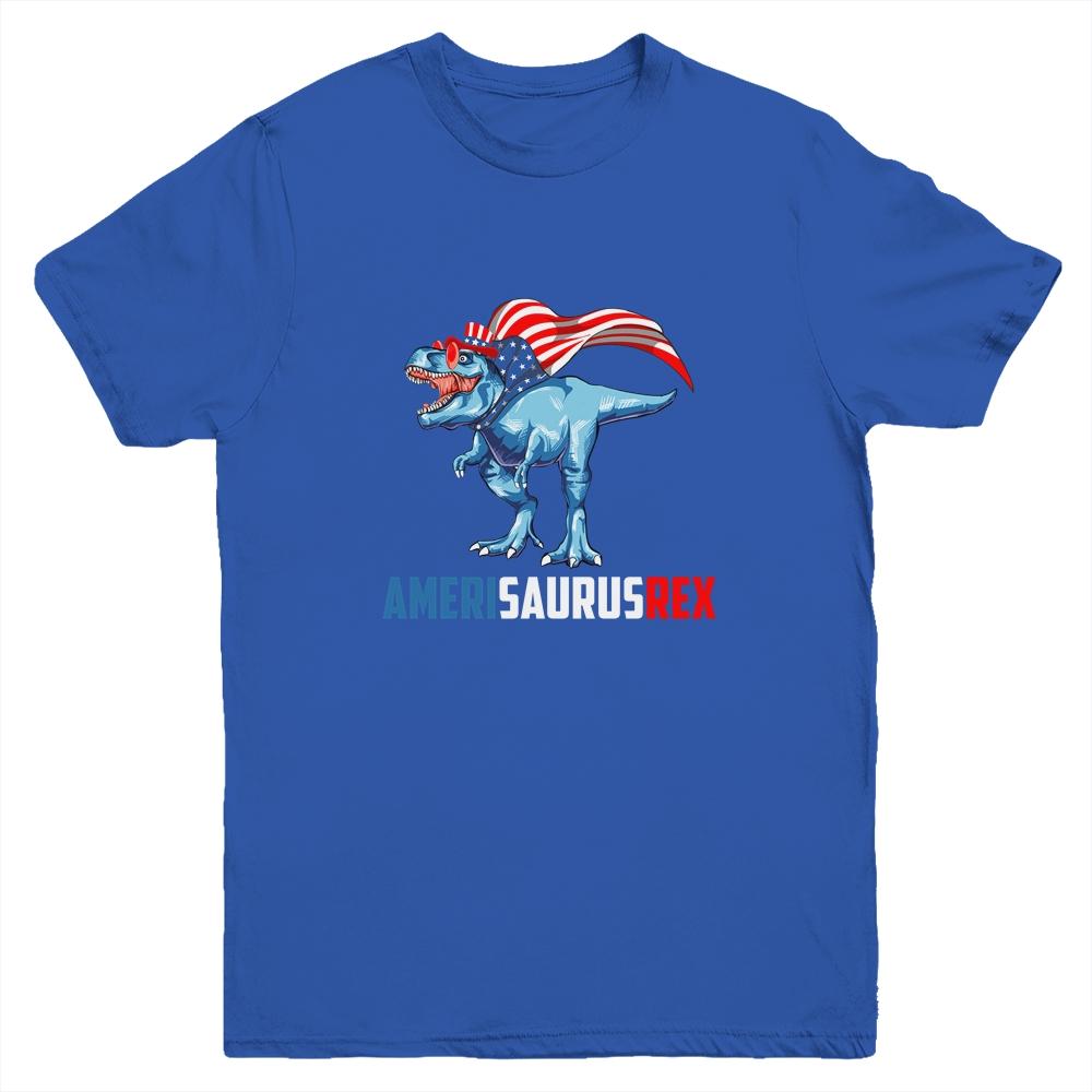 4th Of July T Rex Dinosaur Amerisaurus Rex Boys Kids Men Youth-Youth Shirt-Youth T-Shirt-Royal