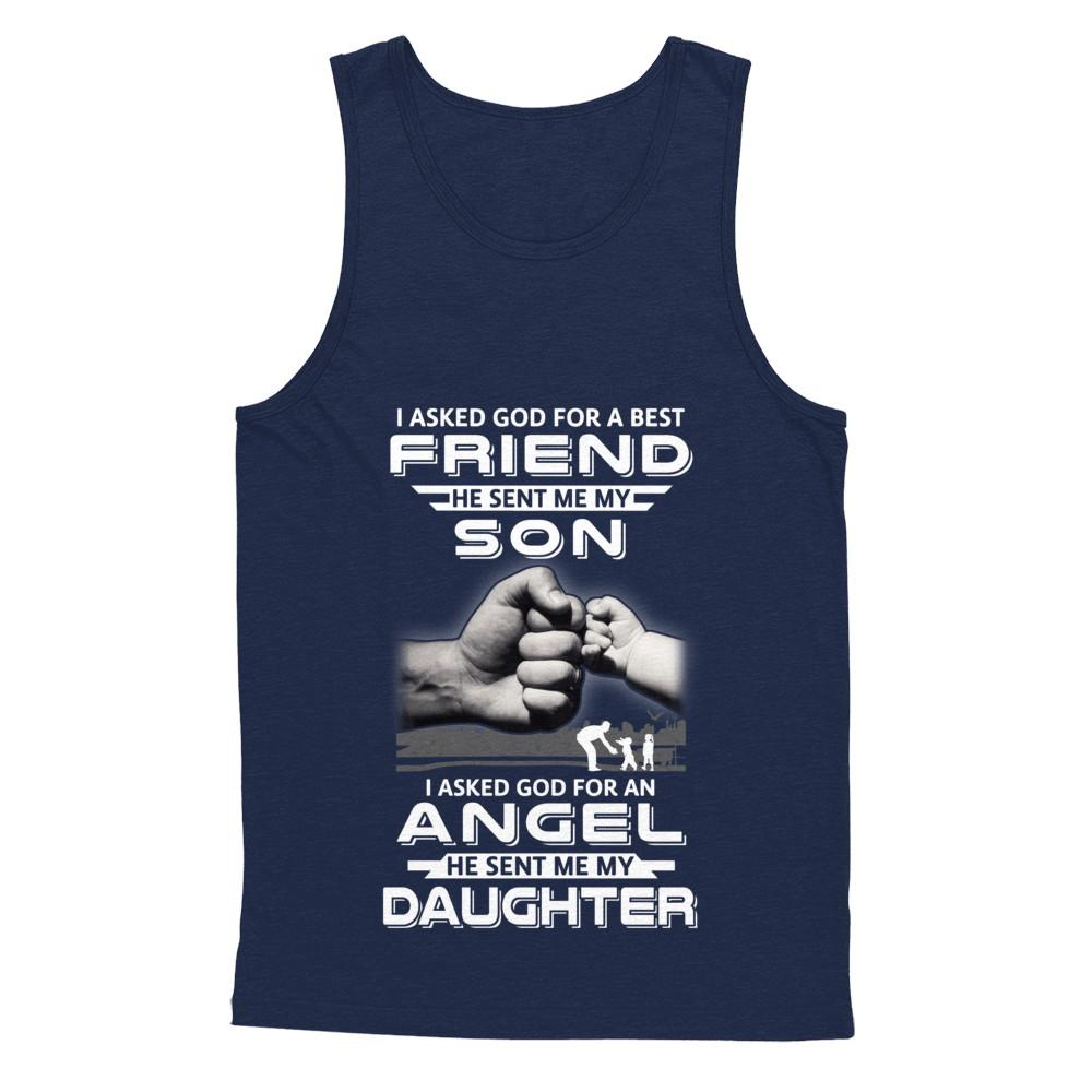 I Asked God For A Best Friend He Sent Me My Son And Angel Daughter-T-Shirt & Hoodie-Unisex Tank-Navy